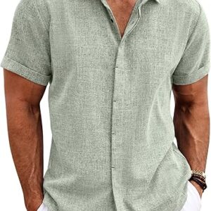 NEW ARRIVALS COOFANDY Men's Linen Shirts Short Sleeve Casual Shirts Button Down Shirt for Men Beach Summer Wedding Shirt